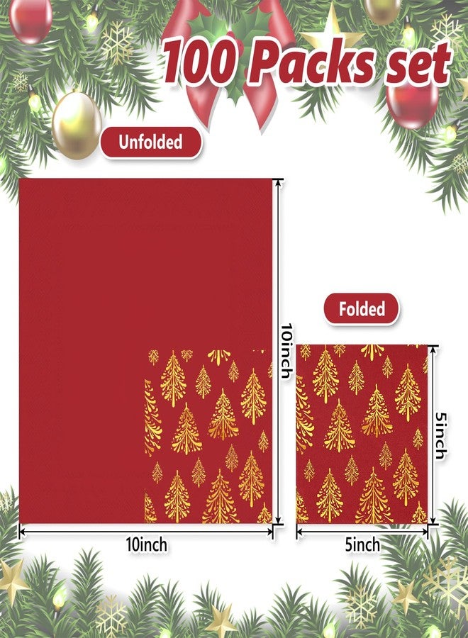 JarThenaAMCS مناديل كوكتيل عيد الميلاد من جارثينا إيه إم سي إس، 100 قطعة، ورق أحمر وذهبي لامع، مزينة بشجرة عيد الميلاد، مناديل ورقية للاستخدام مرة واحدة، مثالية لحفلات عيد الميلاد الشتوية، أدوات مائدة وديكور. - Image 2